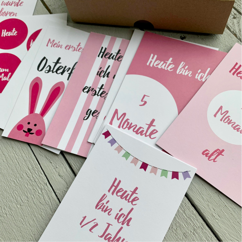 22 Baby Meilenstein-Karten in pink